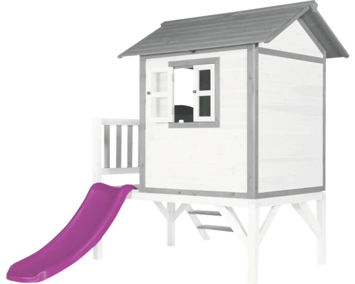 Houten speelhuis met glijbaan voor de tuin