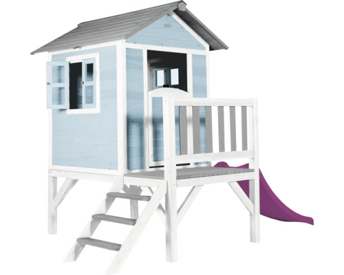 AXI Speelhuis Lodge XL caribisch blauw met paarse glijbaan 240x167x189 cm Houten speelhuis met glijbaan en trap