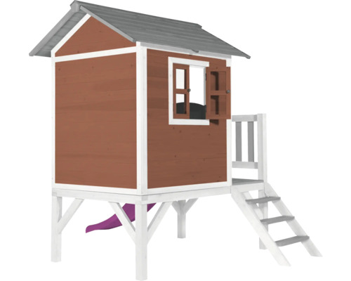 Houten speelhuis met glijbaan en trap