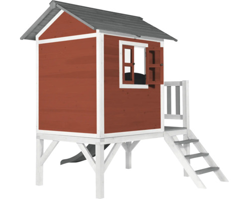 Houten speelhuis met glijbaan en trap