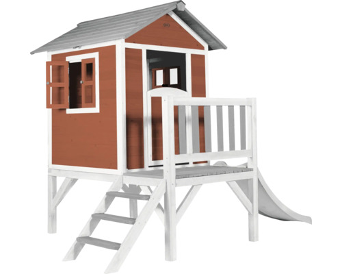 AXI Speelhuis Lodge XL scandinavisch rood met witte glijbaan 240x167x189 cm Houten speelhuis met glijbaan en trap