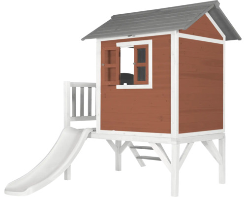 Houten speelhuis met glijbaan voor de tuin