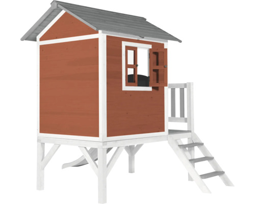 Houten speelhuis met trap en glijbaan