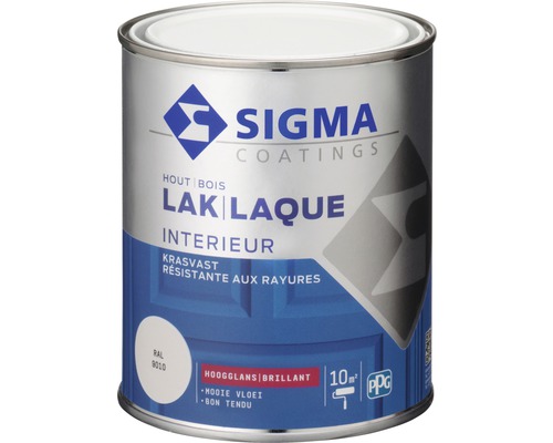 SIGMA Interieur lak hoogglans RAL 9010 750 ml Sigma Coatings lak voor hout, binnenshuis