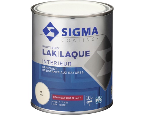 SIGMA Interieur lak hoogglans RAL 9016 750 ml Sigma Coatings houtlak voor binnenshuis