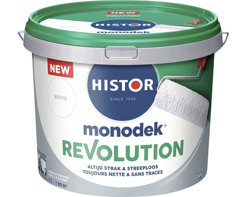 HISTOR Monodek Revolution Muurverf mat wit 5 l Emmer witte binnenmuurverf van Histor Monodek Revolution met verfroller