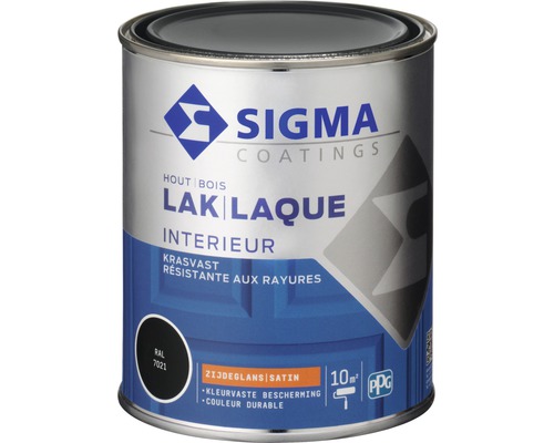 SIGMA Interieur lak zijdeglans zwartgrijs 750 ml Sigma lak voor hout, binnenshuis