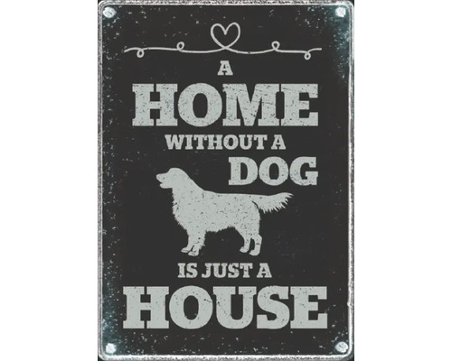 Metalen bord Home without a dog 21x14,8 cm