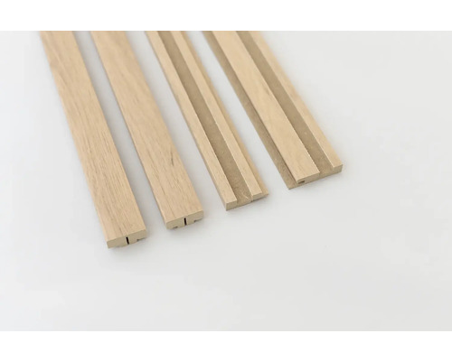 3D Akoestisch eindprofiel licht eiken 2770x71x20 mm Vier houten latten met groef en veer voor interieurbouw