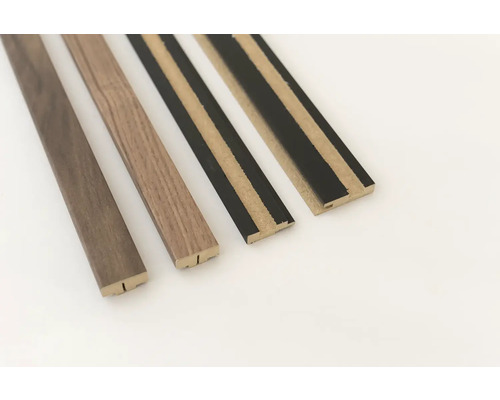 3D Akoestisch eindprofiel donker eiken 2770x71x20 mm Decoratieve houten sierlijsten in dwarsdoorsnede