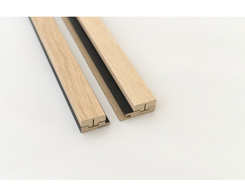 3D Akoestisch eindprofiel licht eiken op zwart 2770x71x20 mm Houten posterstrips met magneetsluiting