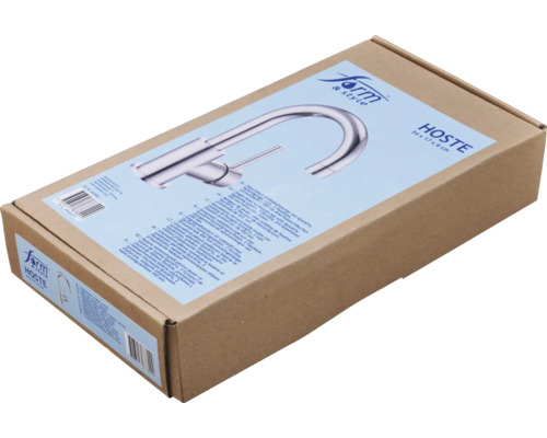 Verpakking van de keukenkraan met het opschrift Form and Style Hoste