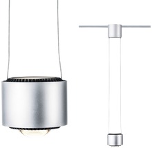 Twee aanzichten van een zilverkleurige hanglamp