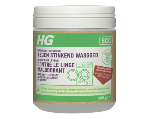 HG ECO Wasmiddeltoevoeging tegen stinkend wasgoed 500 gram HG Wasmiddeltoevoeging tegen stinkend wasgoed in een pot van 500 gram