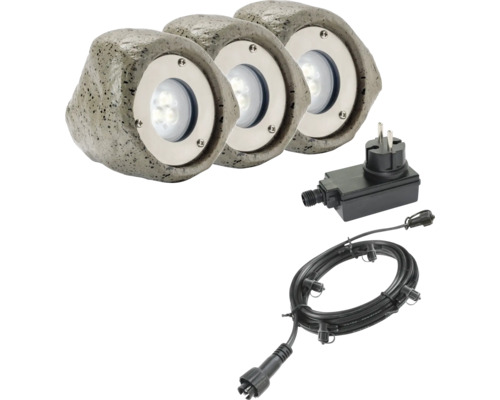 SEASONLIGHTS LED spotset Invorio steenlook grijs, 3 stuks