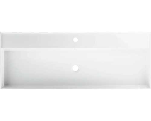 Wastafel van keramiek met kraangat en overloop