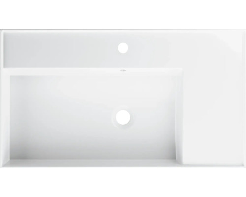 Wastafel van keramiek met kraangat en overloop