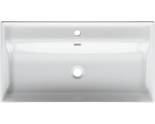 Keramische wastafel met kraangat en overloop