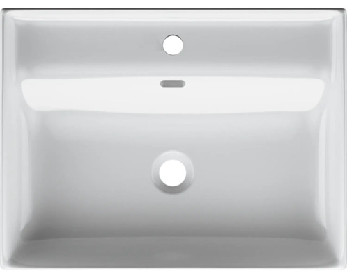 Bovenaanzicht van een witte keramische wastafel