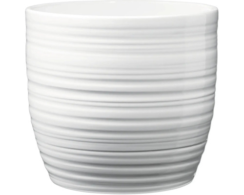 Witte bloempot met horizontale ribbels