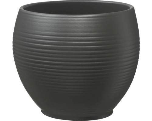 Zwarte bloempot met horizontale groeven