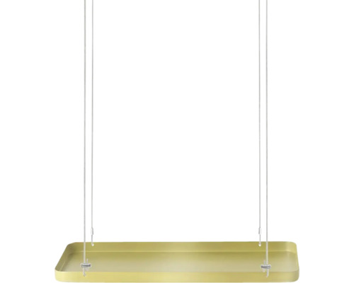 Goudkleurige hanglamp met rechthoekige lampenkap en transparante ophanging