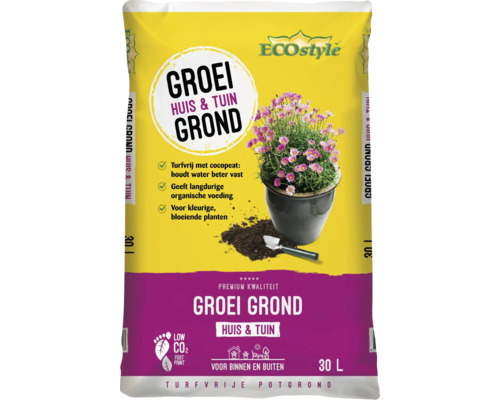 ECOSTYLE Groei grond huis & tuin turfvrij 30 liter