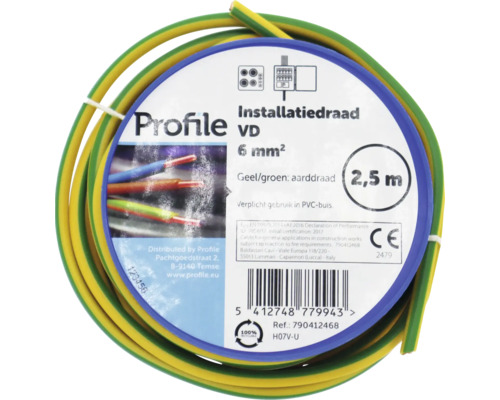 Profile installatiedraad 6 mm² met geelgroene aardedraad, 2,5 meter