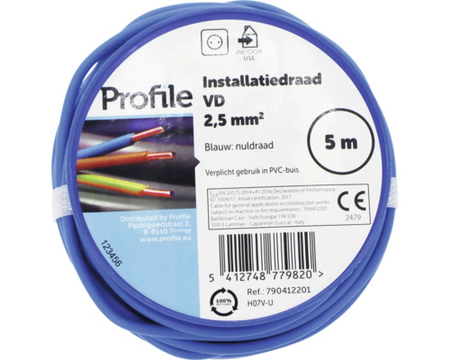 Blauwe installatiedraad 2,5 mm² met vijf meter lengte