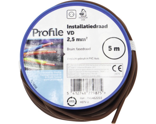 Bruine installatiedraad 2,5 mm² met een lengte van vijf meter
