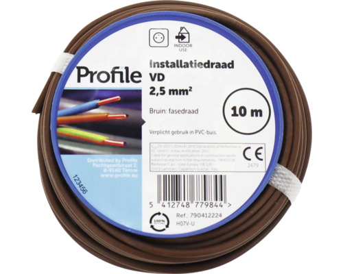 Bruine installatiedraad met een doorsnede van 2,5 mm² en een lengte van 10 meter