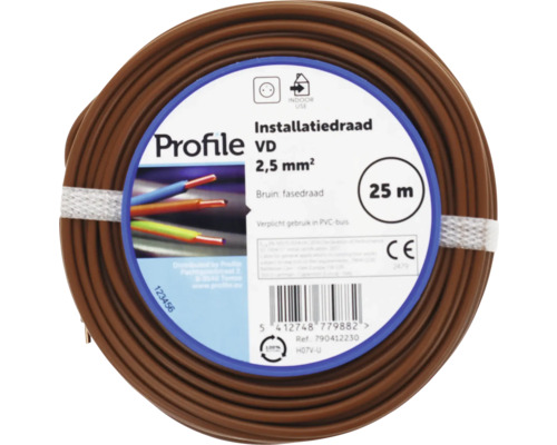 Bruine installatiedraad met 2,5 mm² doorsnede, 25 meter rol