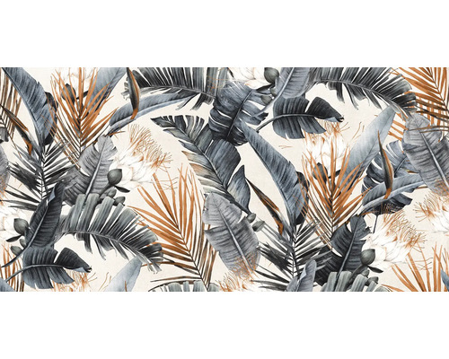 Wandtegel Texdeco decor 60x120 gerectificeerd Illustratie met tropische bladeren en bloemen als wanddecoratie