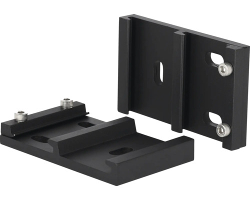 Twee zwarte aluminium montagerails met schroeven