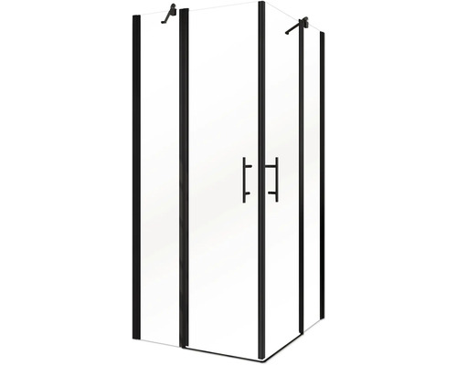 Hoekdouche met zwarte profielen en glazen deuren