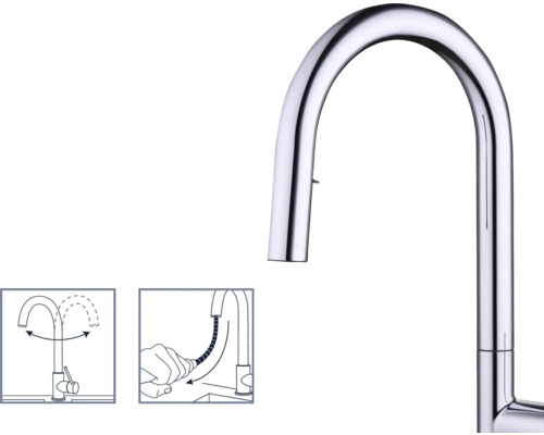 Keukenkraan met draaibare uitloop en doucheslang