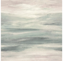 Abstract schilderij met horizontale penseelstreken in verschillende kleurtinten.