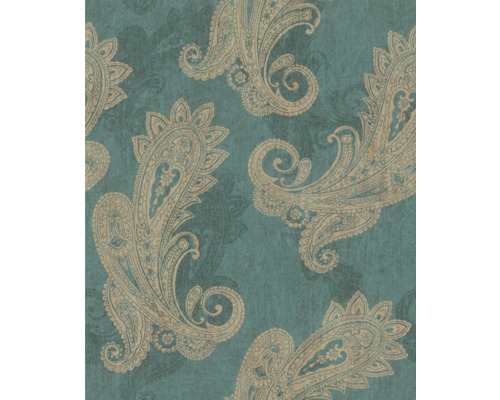 RASCH Vliesbehang 746457 Indian Style ornament groen Behang met Paisley motief