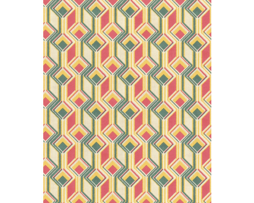 RASCH Vliesbehang 746549 Indian Style grafisch roze Stofpatroon met geometrische ruiten