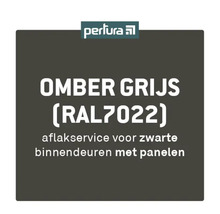 Perlura Logo. Lakservice voor zwarte binnendeuren met panelen in omber grijs RAL7022.
