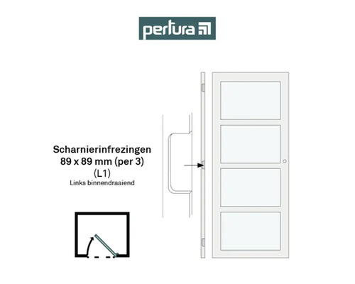 Perlura deur met scharnieruitsparingen 89 x 89 mm