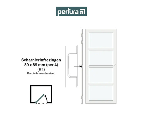Perluta logo, scharnierinkepingen 89 x 89 millimeter, rechtsdraaiend