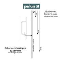 Perlura deur productdetails met maataanduidingen
