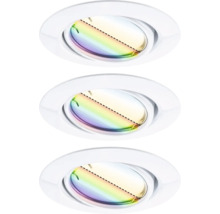 Drie witte inbouwspots met regenboogpatroon