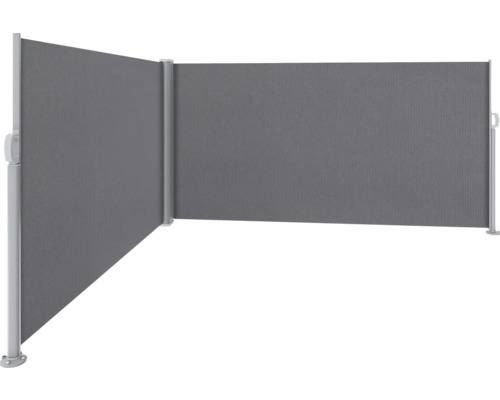 Dubbel terrasscherm 1,6x3x3 stof uni antraciet, frame RAL 9006 aluminium Uitgerolde zijluifel van stof