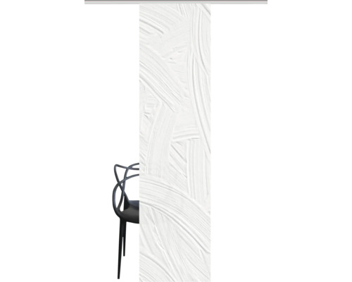 Decoratief wandpaneel met abstracte penseelstreken en zwarte stoel