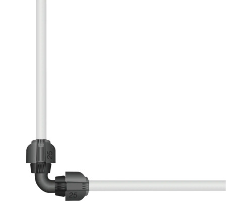 Kunststof hoekstuk 90 graden met 25 millimeter doorsnede en buis