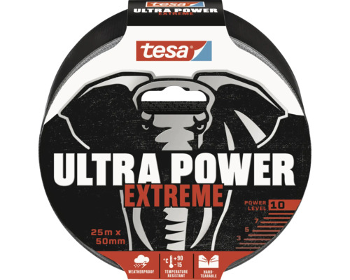 TESA Ultra Power Extreme reparatietape zwart 50 mm x 25 m Tesa Ultra Power Extreme tape, 25 meter x 50 millimeter
