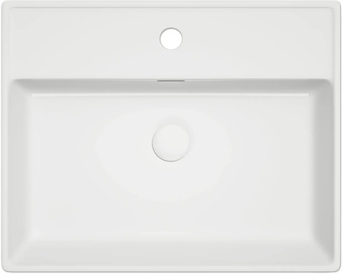 Bovenaanzicht van een rechthoekige wastafel van sanitair keramiek