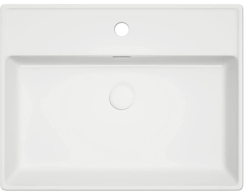 Keramische wastafel met kraangat en overloop